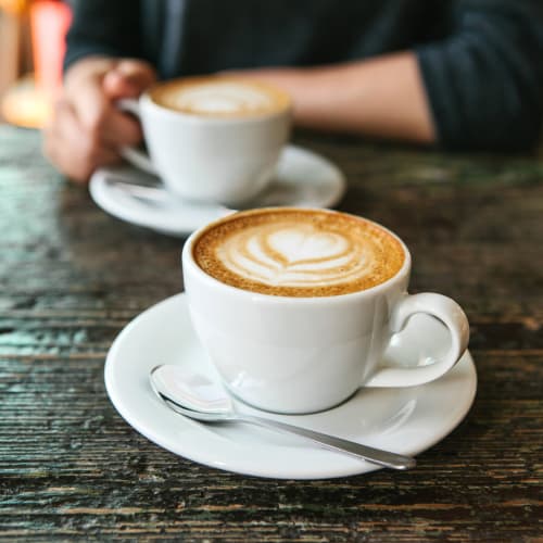 Residents meeting up for a cup of coffee near The Brunswick in New Brunswick, New Jersey