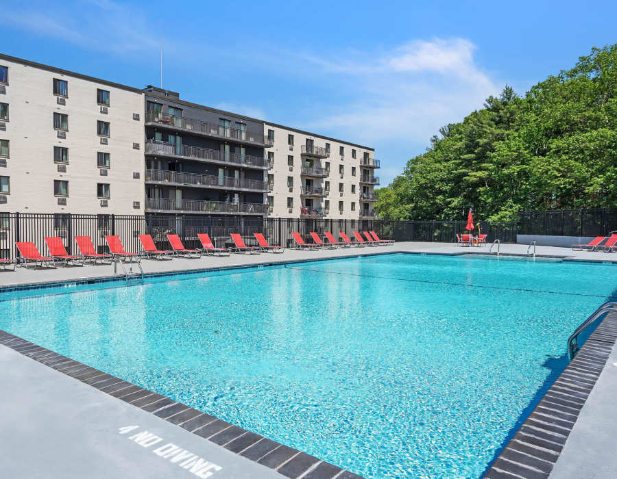 Renovated swimming pool at Eagle Rock Apartments at MetroWest in Framingham, Massachusetts