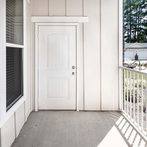 Private patio with railing at Mills Creek in Gastonia, North Carolina