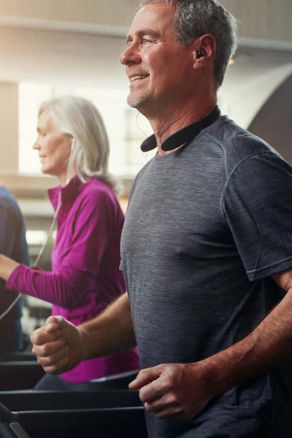 Resident exercising in the fitness center at Heirloom at Rome in Las Vegas, Nevada