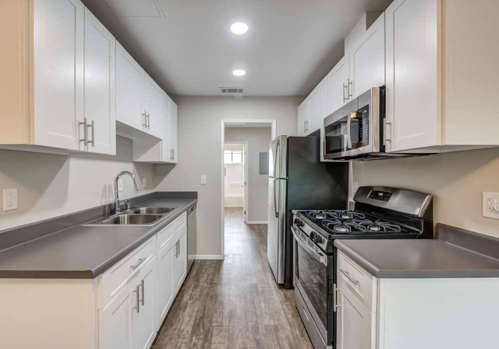 Well-furnished kitchen at Chatham Village in Tustin, California