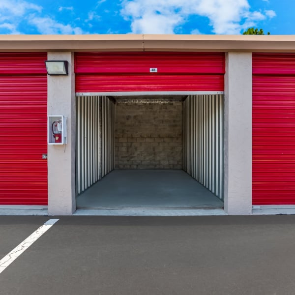 An outdoor drive-up storage unit at StorQuest Self Storage in Bradenton, Florida