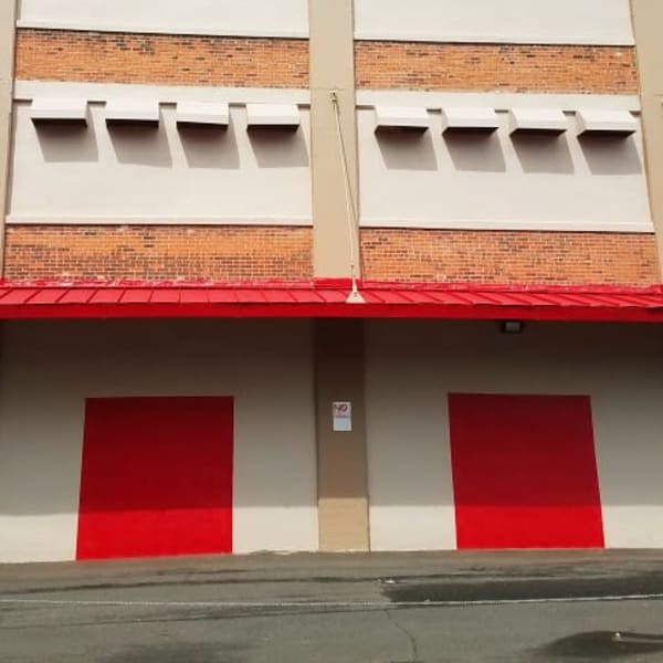 Outdoor ground-level units at StorQuest Self Storage in New Haven, Connecticut