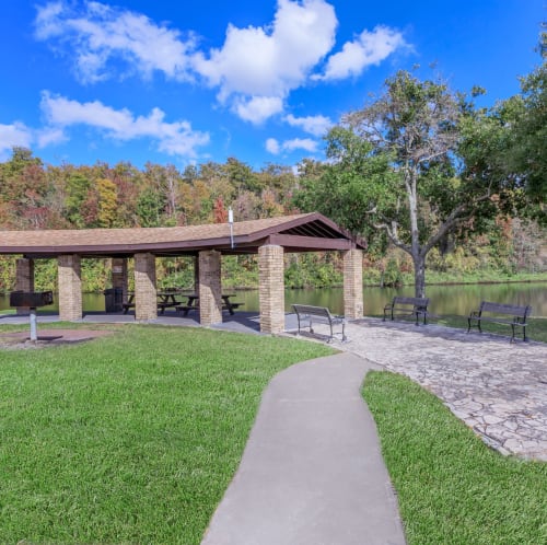 Picnic area by the water at Millenium Cove in Orlando, Florida