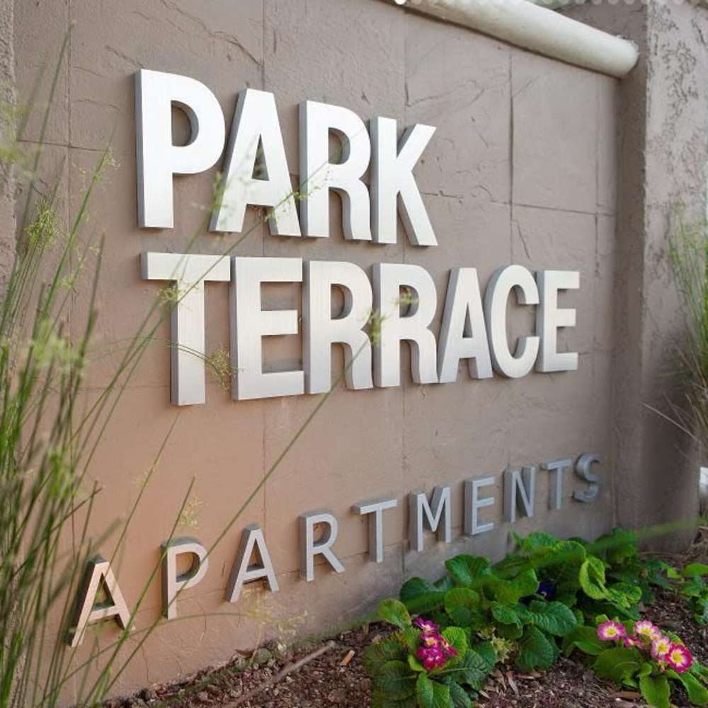 Property sign at Park Terrace in Reseda, California,