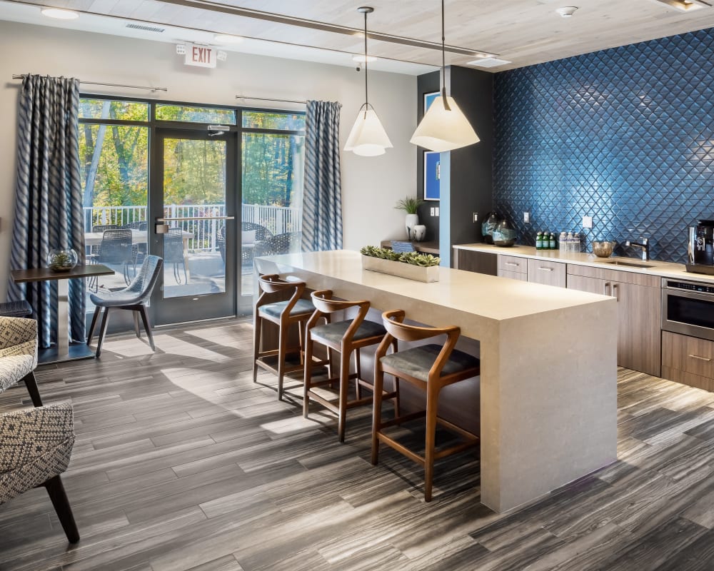 Kitchen in the resident clubhouse at The Residences at Crosstree in Freeport, Maine