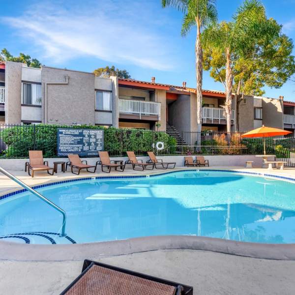 Swimming pool at Shadow Ridge Apartments in Oceanside, California   