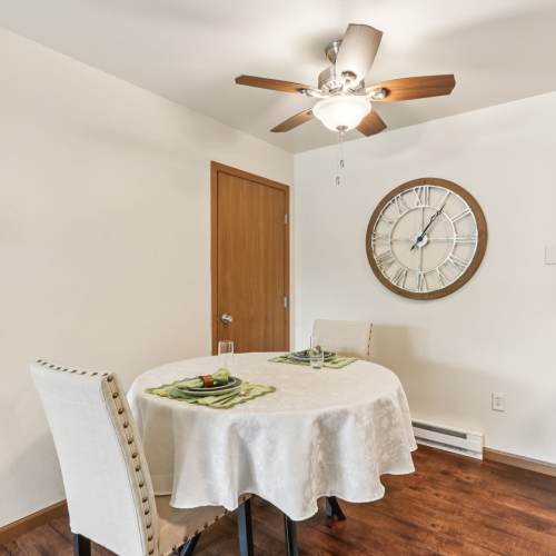 Dining space at Woodfield Heights Apartments in Waukesha, Wisconsin