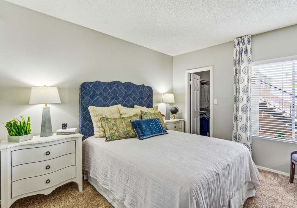Spacious bedroom with large comfortable bed at Alcove at the Islands in Gilbert, Arizona, 