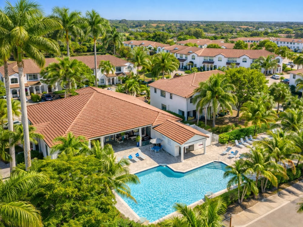 Aerial view of the apartments at Amberton Luxury Townhomes in Naples, 