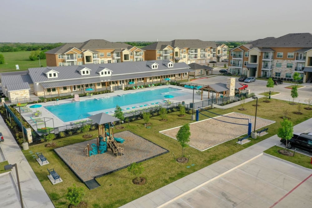 Aerial view of the complex at Biltmore at the Park in Pflugerville, Texas