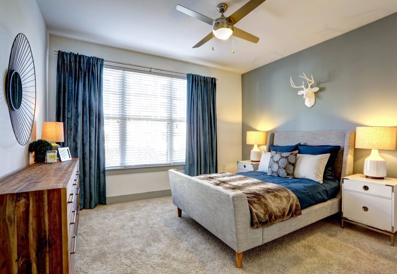 Bright bedroom at Haven at Avalon in Alpharetta, Georgia