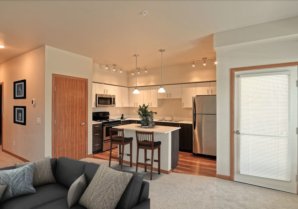 Model bedroom at Courtyard 465 Apartments in Wenatchee, Washington