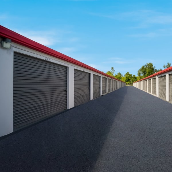 Outdoor drive-up storage units at StorQuest Economy Self Storage in Columbus, Ohio