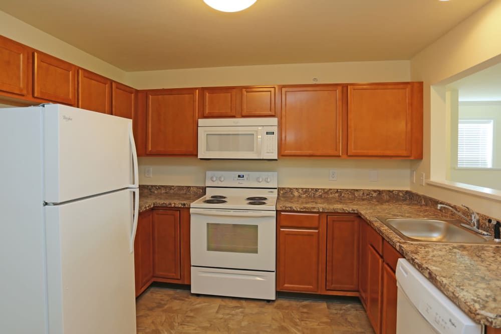 Sleek, bright kitchen at The Ridge in Troy, New York
