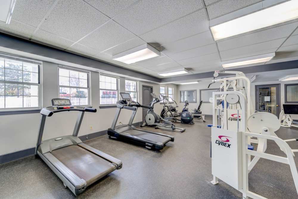 Fitness center with treadmills at Bonhomme Village in Olivette. MO