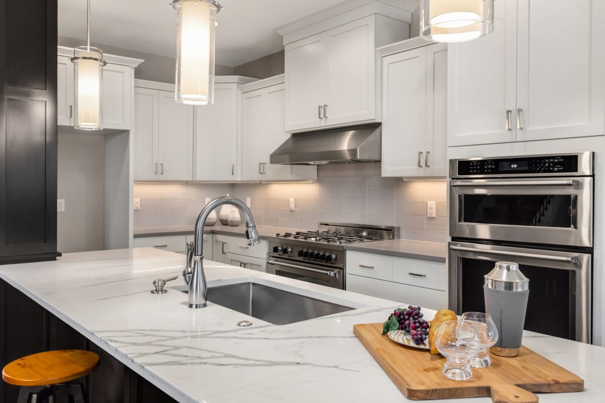 Kitchen with stainless-steel appliances at Playa Marina, Los Angeles, California