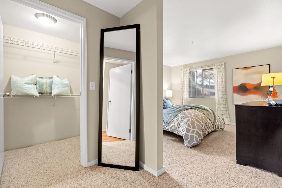 Bedroom with walk-in closet at Indigo Springs, Kent, Washington