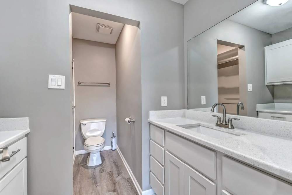 Apartment bathroom with vanity unit at Cypress Pointe in Crown Point, Indiana