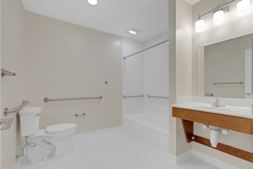 Bathroom with hand rails at Robinson Overlook in Columbia, Maryland