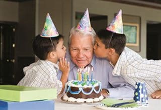 Senior resident celebrating his birthday with his family in Bonita Springs, Florida