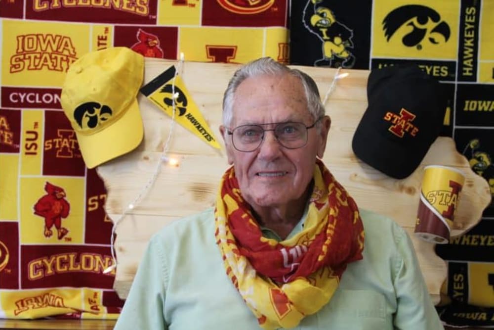 Resident showing support for Iowa collegiate athletics at Manning Senior Living in Manning, Iowa.