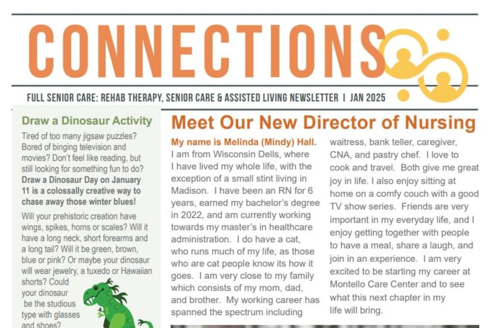January 2025 Newsletter at Montello Care Center in Montello, Wisconsin