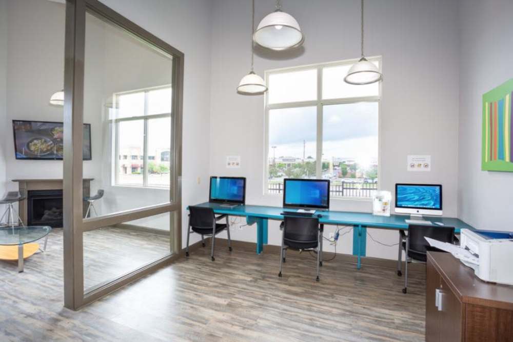 Community work space at Tiger Village in Columbia, Missouri