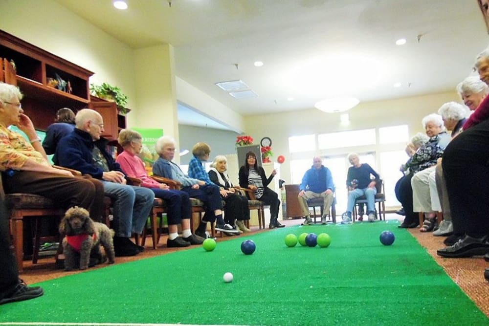 Residents playing games at Hilltop Commons Senior Living in Grass Valley, California