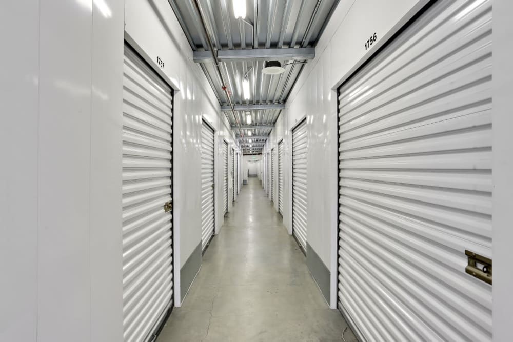 A row of indoor storage units at A-1 Self Storage in San Diego, California