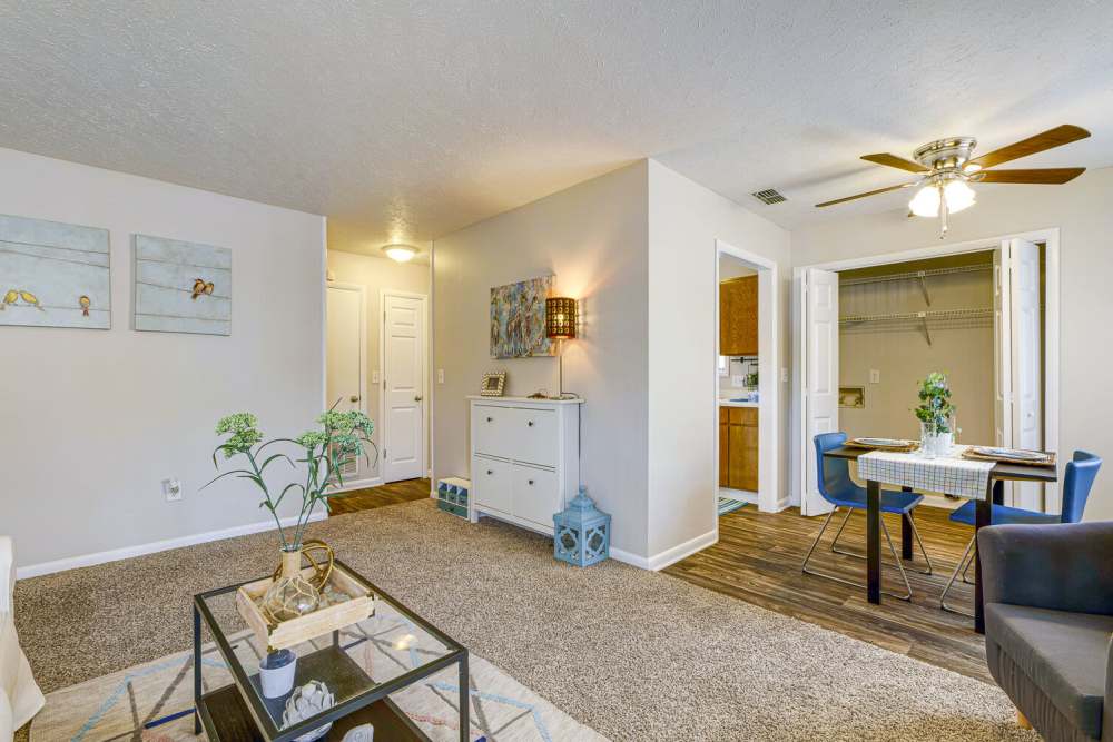 Dining area with two seater dining table at Landmark Flats in Fayetteville, North Carolina