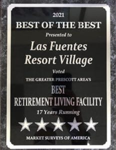 Best retirement living award for Las Fuentes Resort Village in Prescott, Arizona