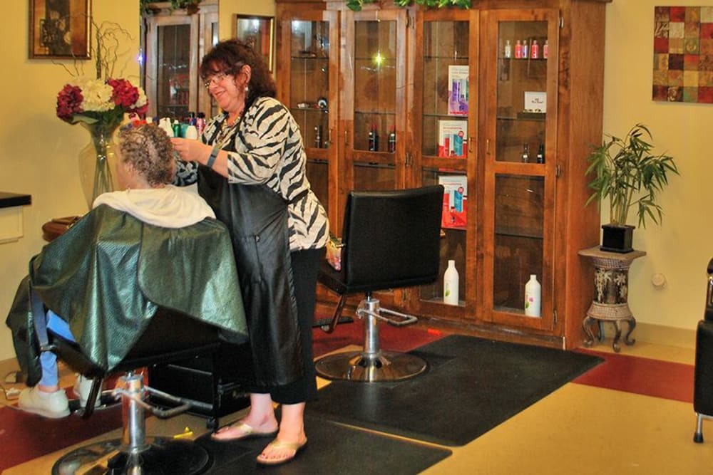Hair salon at Roseville Commons Senior Living in Roseville, California
