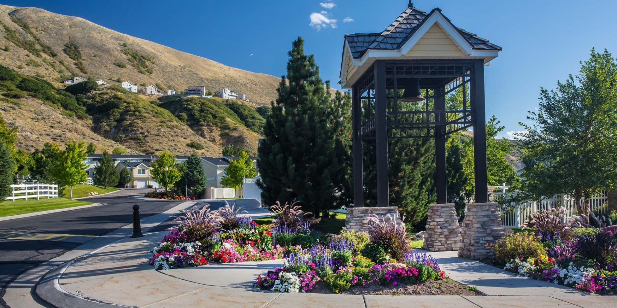 Tall gazebo next to road at Liberty Hill in Draper, Utah