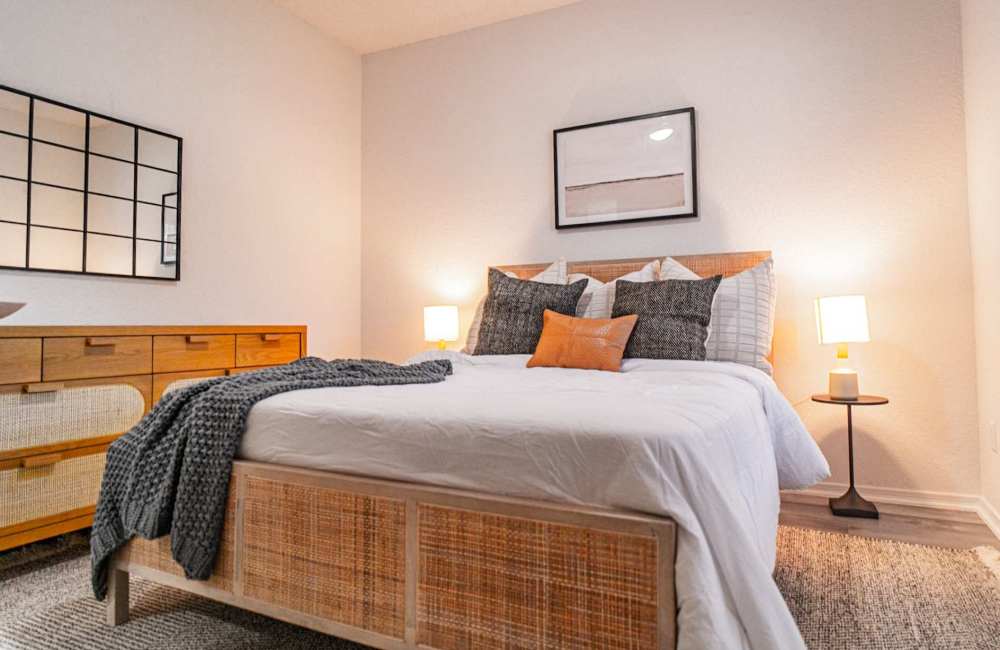 Comfortable bedroom at SoNA in Austin, Texas