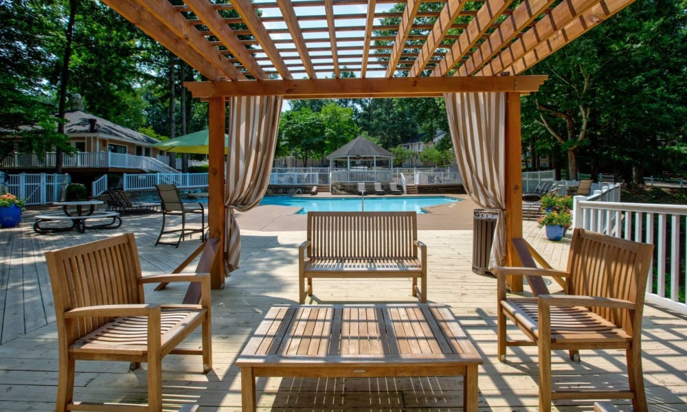 Lounge area by the pool at 1700 Exchange in Norcross, Georgia