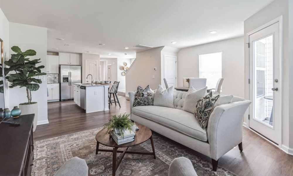 Model living room at Lattitude34 Greenville in Greenville, South Carolina