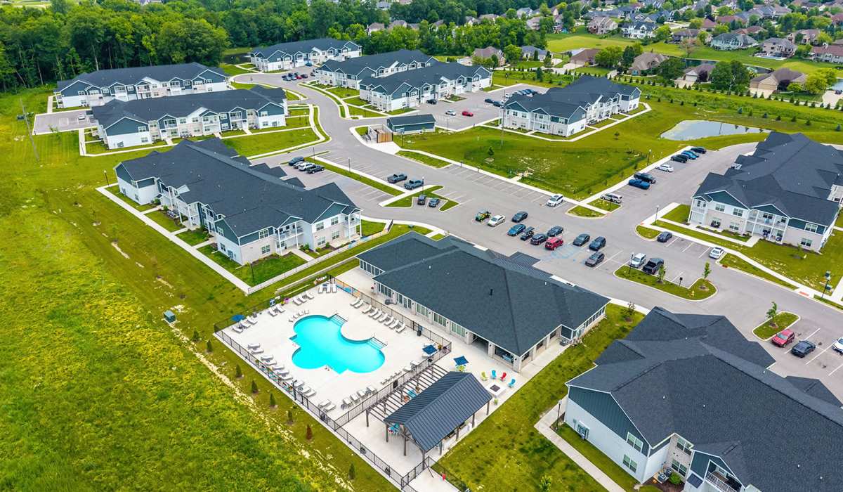Aerial view of the apartment community at Union Club Apartments in Fort Wayne, Indiana
