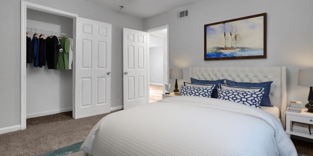 A model apartment bedroom at Stanton View Apartments in Atlanta, Georgia