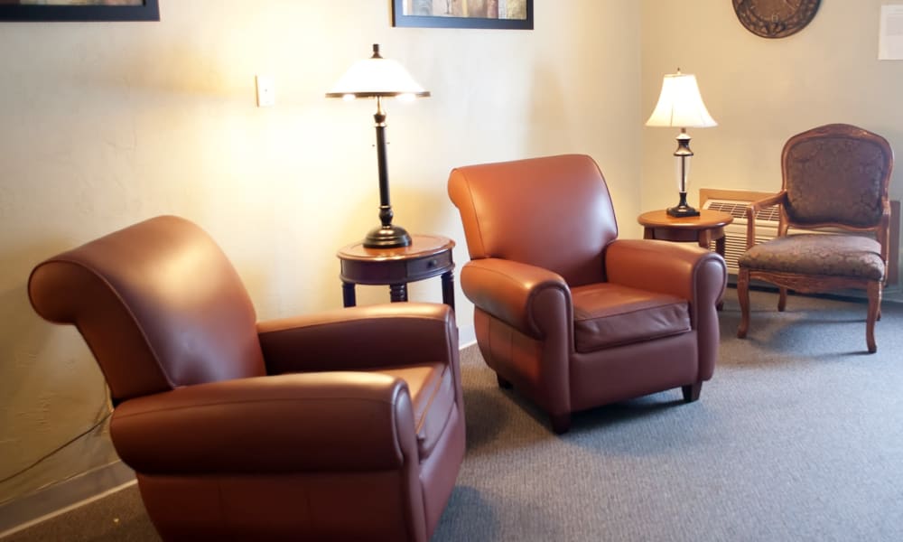 Sitting area with nicely dimmed lamps at Montello Care Center in Montello, Wisconsin