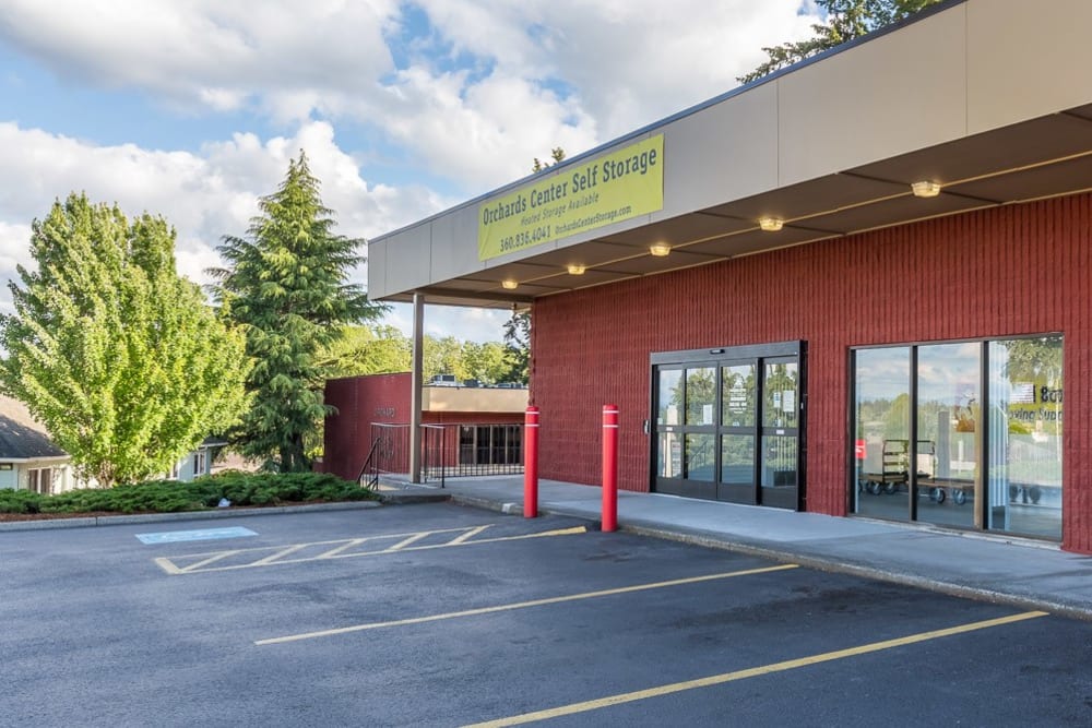 Entrance at Orchards Center Self Storage in Vancouver, Washington.