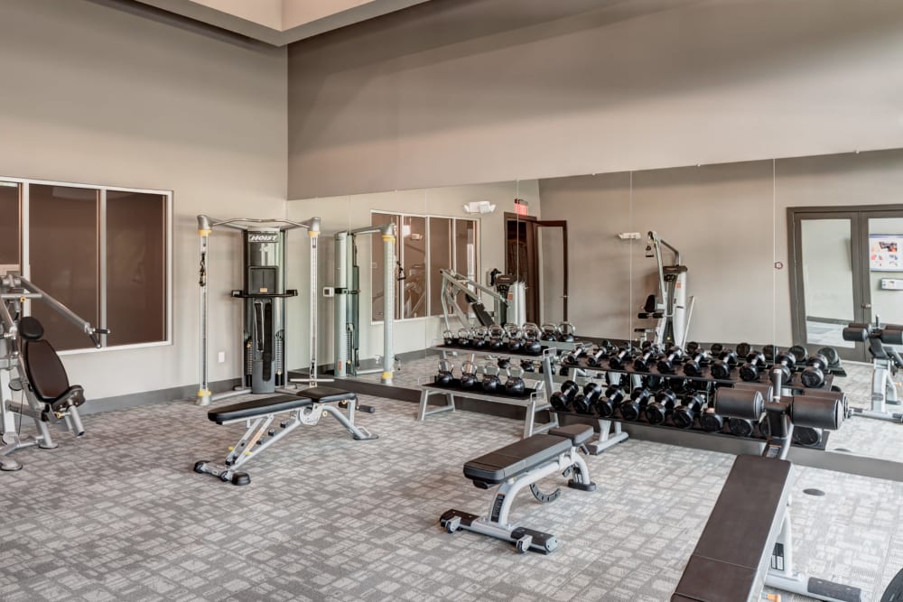 Fully equipped fitness center at Anatole at the Pines in Conroe, Texas