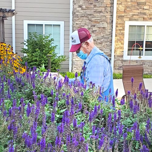 A resident gardening at The Oxford Grand Assisted Living & Memory Care in Kansas City, Missouri