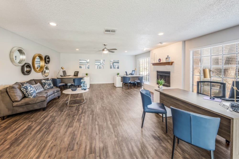 View of well lit living room at Ridgecrest in Denton, Texas