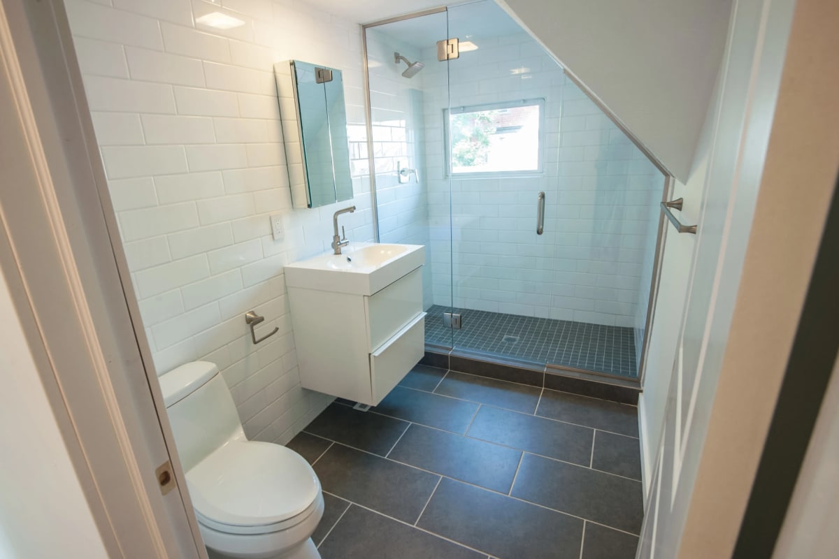 model student apartment bathroom at Campus Prime in Syracuse, New York