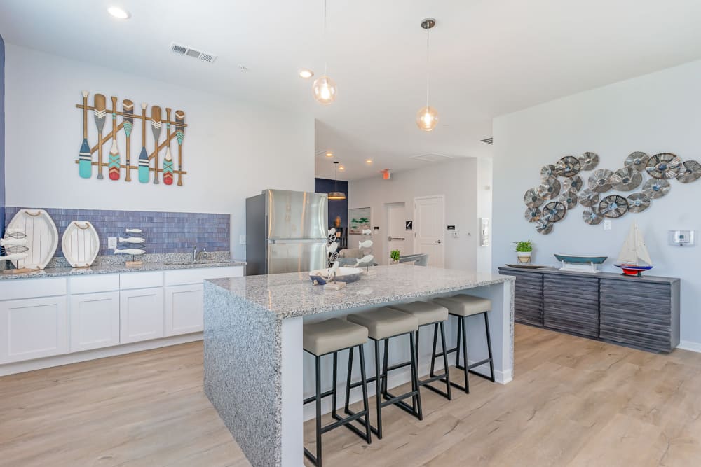 Rendering of a luxurious kitchen island at The Banks at Bridgewater in Little River, South Carolina