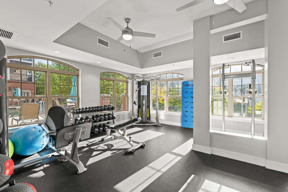 Fitness center with equipment at Cedar Flats in Charlotte, North Carolina