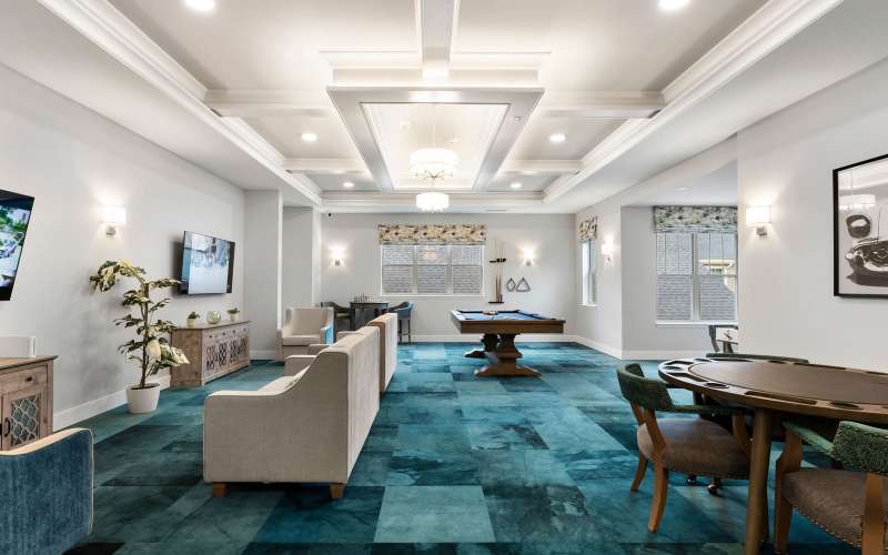 Game room at The Barclay at Whiskey Road in Aiken, South Carolina