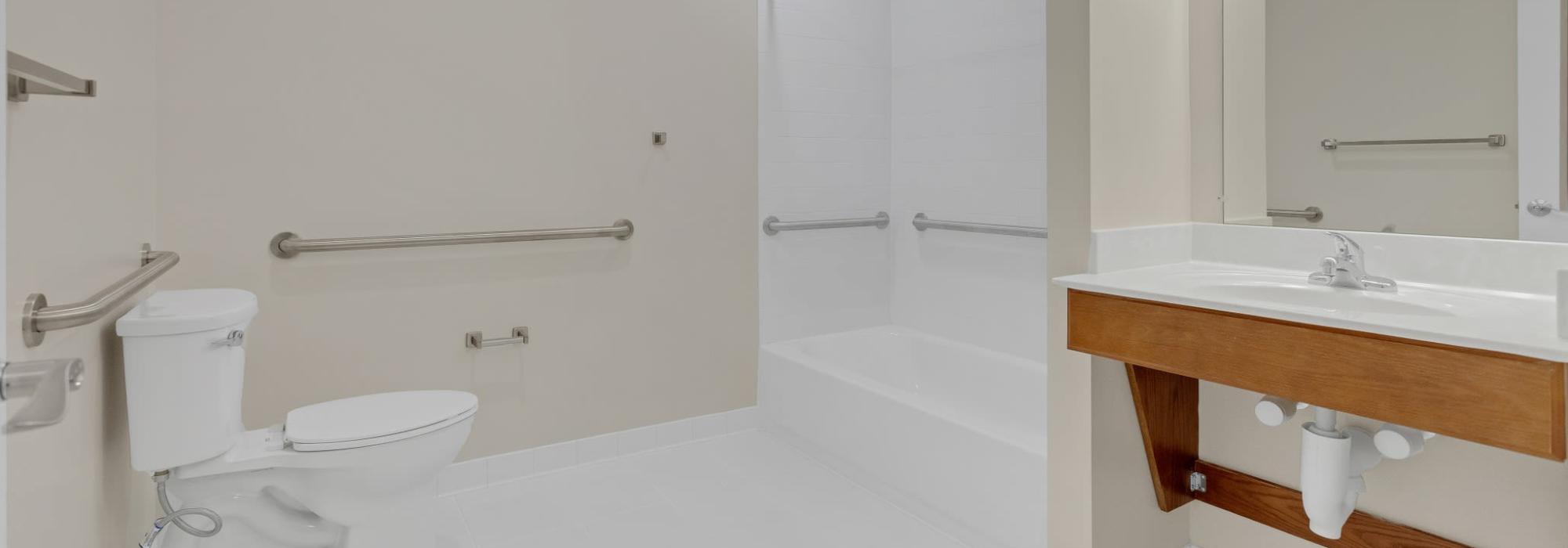 Bathroom with hand rails at Robinson Overlook in Columbia, Maryland