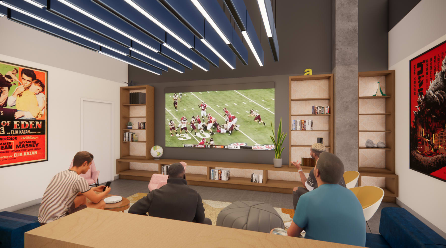 Residents watching TV in the lounge at Altitude on Main, Richmond, Virginia